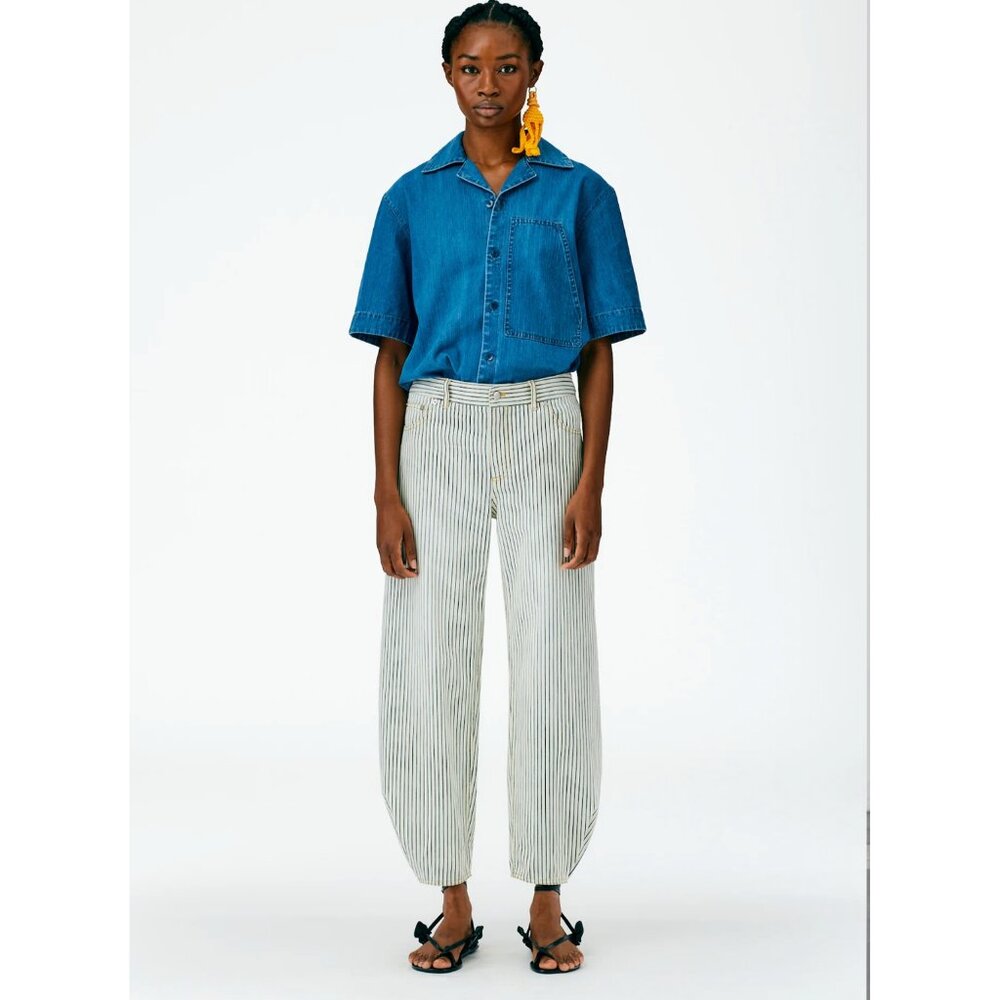 Tibi Stonewash Striped Brancusi Jean | Size 27 | Navy & White